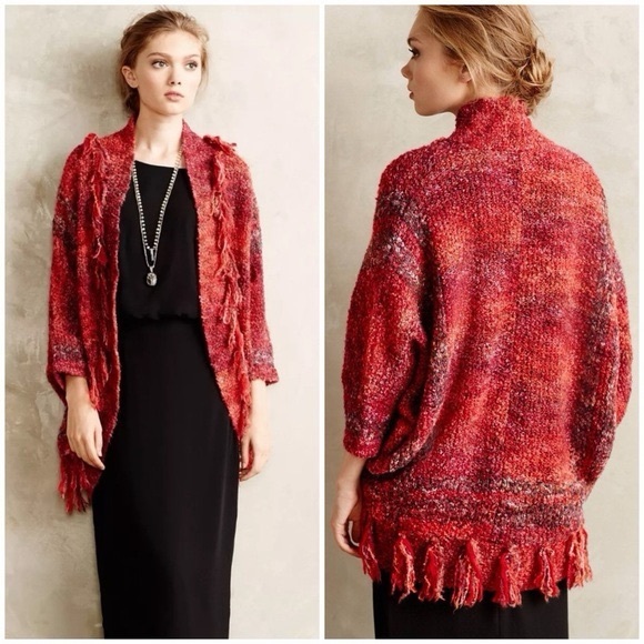 Anthropologie Sweaters - Anthropologie Sleeping on Snow Wool Fringe Cocoon Shawl Boucle XS *o